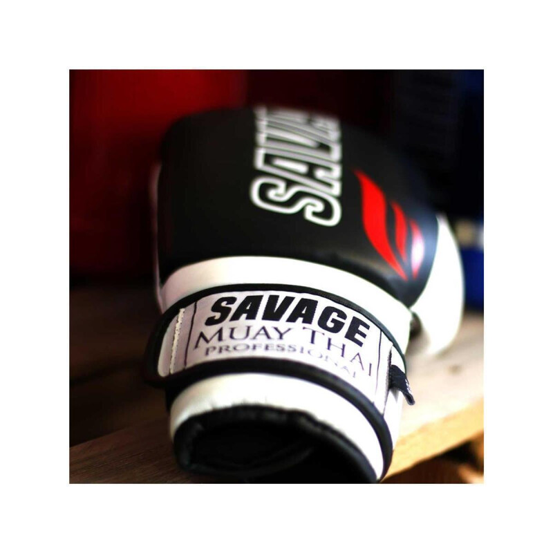 Savage Boxhandschuhe Leder, schwarz/weiß 16 Oz
